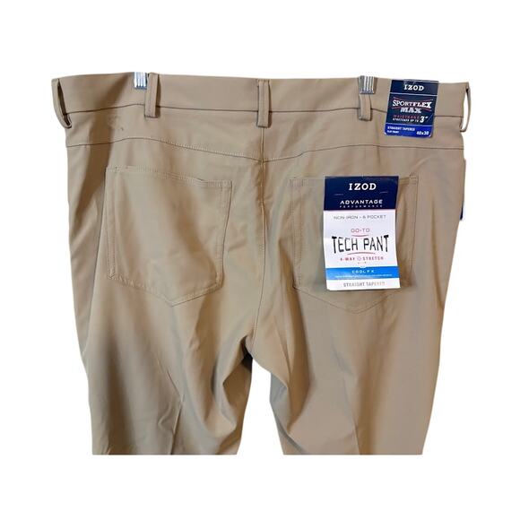 Izod Advantage Performance Tech Pants 40x30 NWT Khaki - Picture 8 of 9